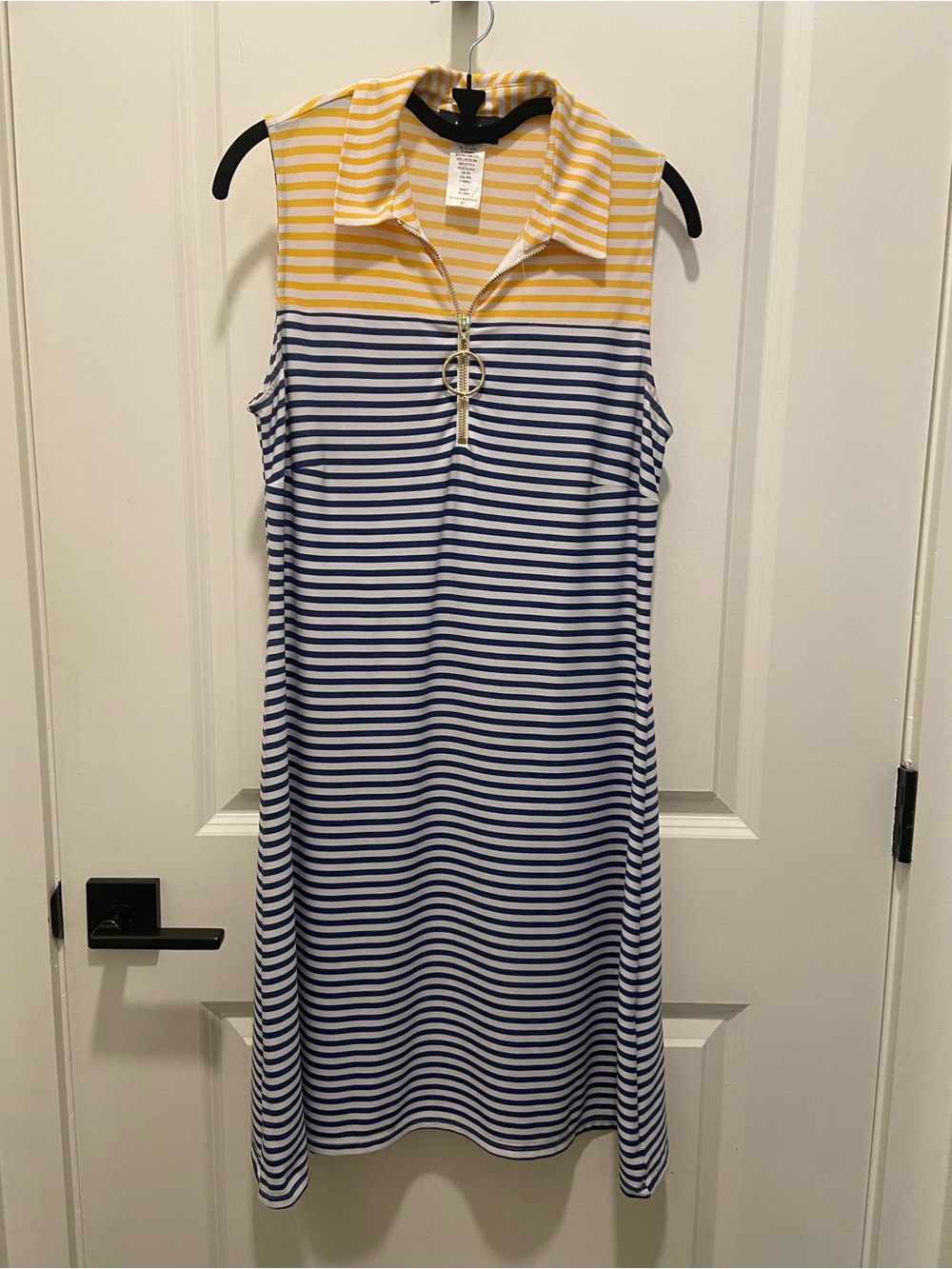 MSK Yellow and Navy Striped Sleeveless Polo Dress